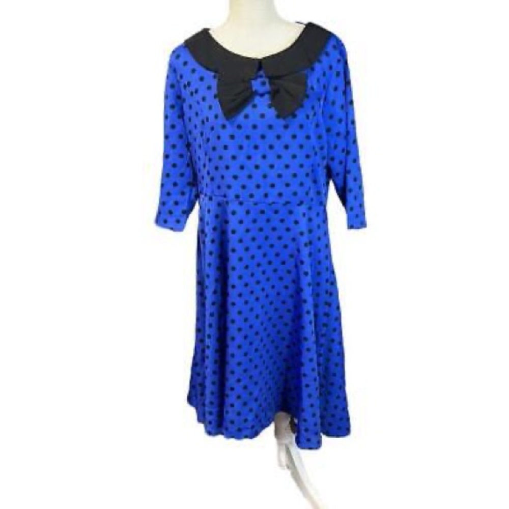 Lindy Bop Blue Polka Dot Dress with Black Bow